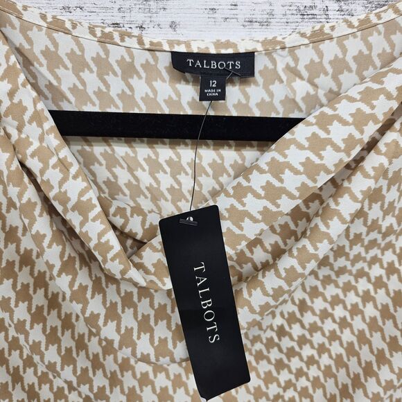 Talbots Womens Sleeveless Cowl Neck Top Size 12 Cream Tan Houndstooth NWT - Picture 5 of 9